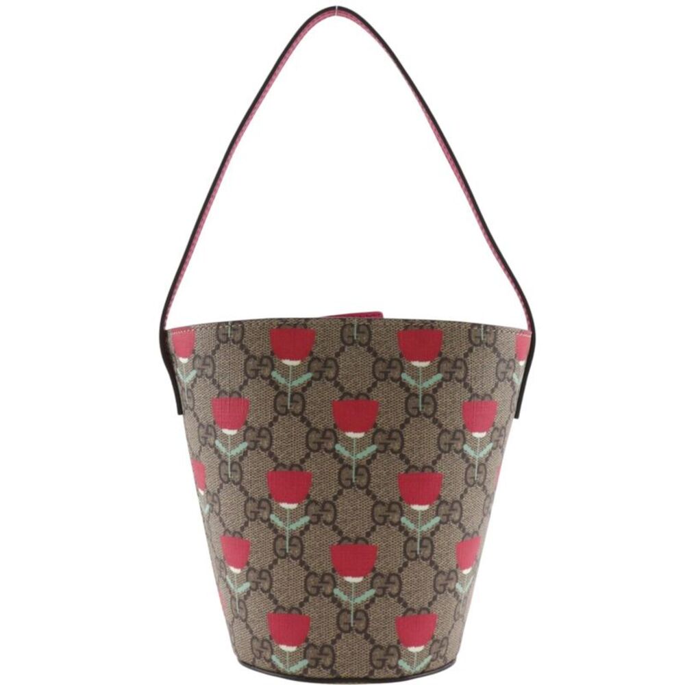 Gucci Children's Bucket Gg Coated Canvas With Applique Brown Canvas Handbag
